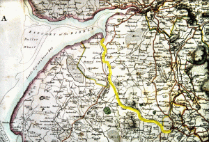Map of 1786 showing Martin Mere and Wke and Midge Hall farms